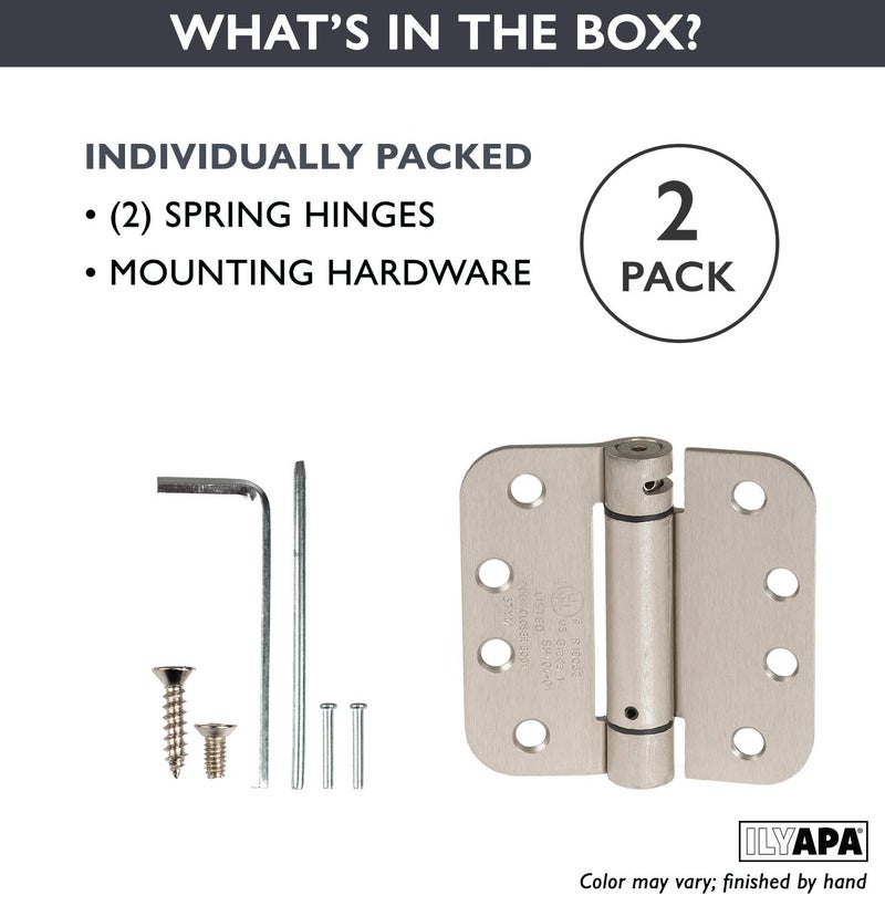 Ilyapa Self Closing Door Hinges, 2 Pack, Self Close, Satin Nickel Mortise Spring Hinge - 4 x 4 Inch for Doors with 5/8" Radius Corners - Image 3
